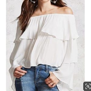 Boho White Peasant Off the Shoulder Top